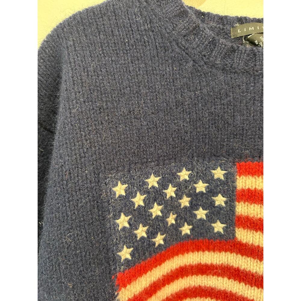 Vintage The Limited American Flag sweater size S 100% wool navy crew neck - Picture 2 of 6